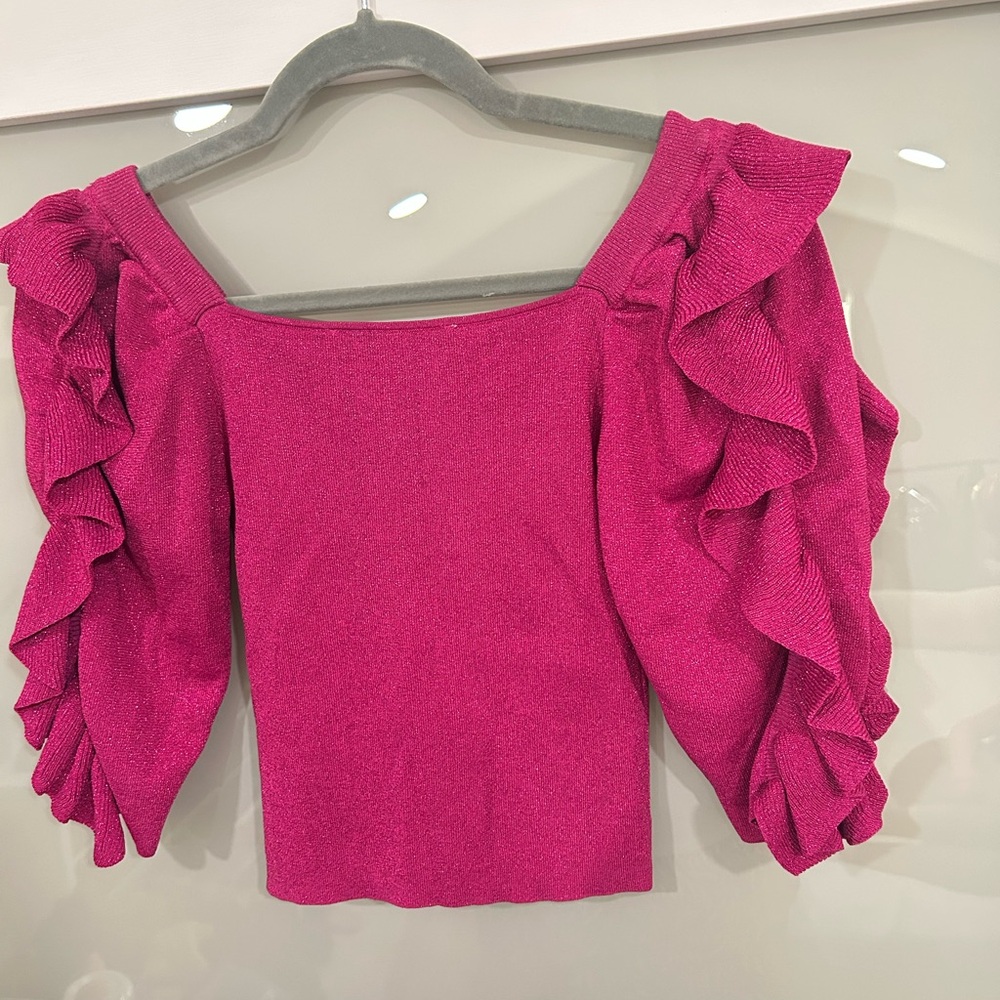 Zara Pink Ruffled Crop Blouse - Picture 5 of 7